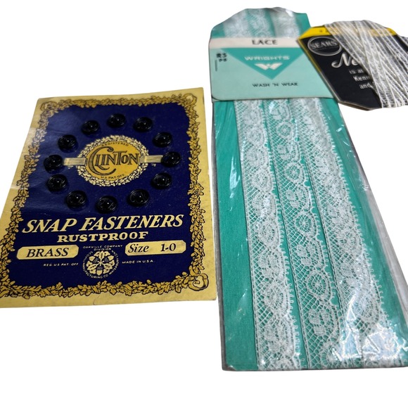 Grandma's Vintage Sewing Craft Lot Buttons Lace Trim Snaps Beads Craft Supplies - Picture 11 of 16